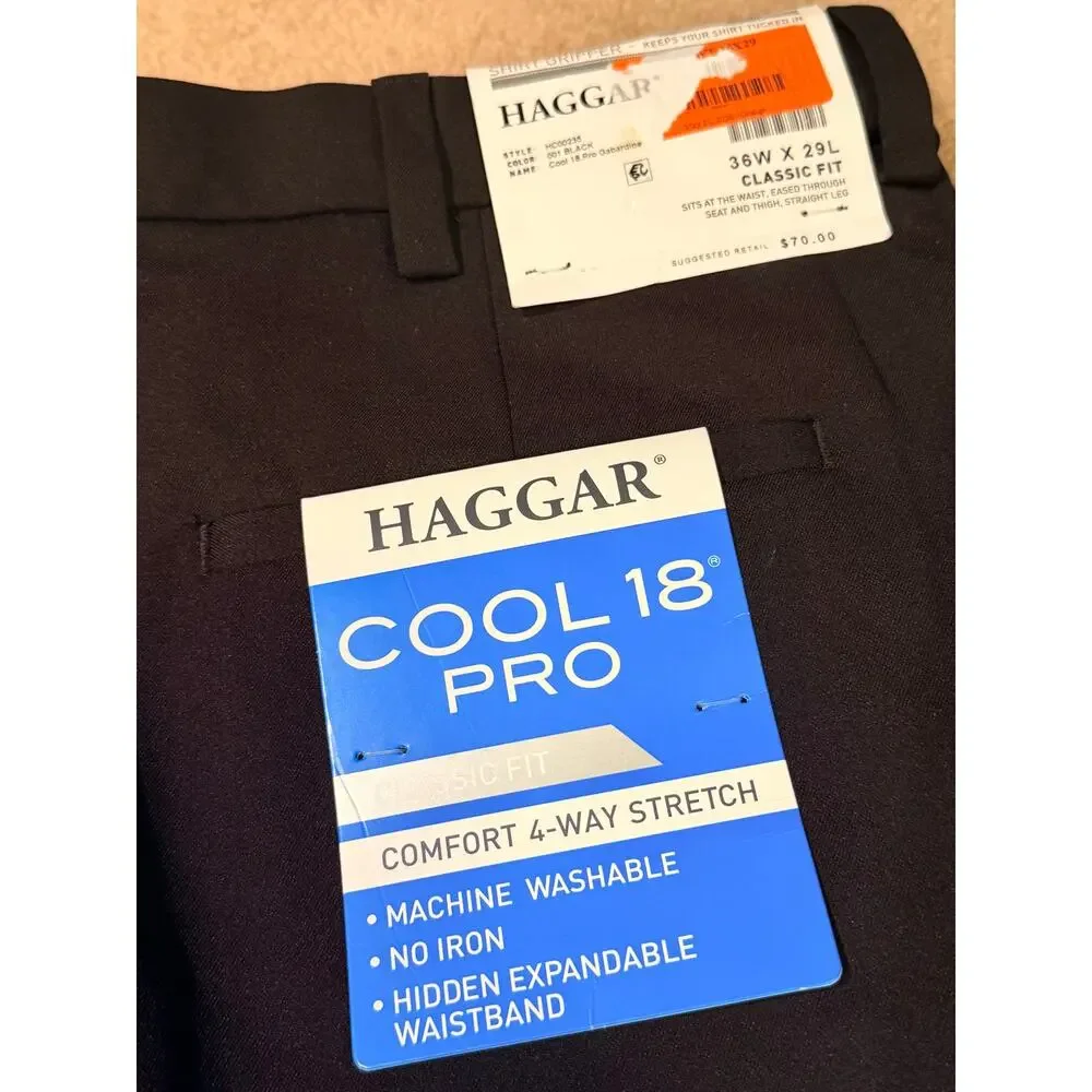 Haggar Cool 18 Pro Classic Fit Flat Front Pants Men's 36x29 Black NWT